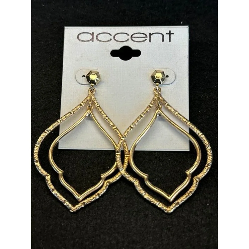 Accent Gold Moroccan Double Hoop Dangle Earrings Boho NWT New Jewelry Gift